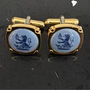 Vintage Royal Copenhagen Porcelin Lion & Crown Cufflinks Stamped